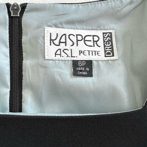 Kasper ASL Dress Dark Navy Square Neck Empire Waist Tie Short Sleeve 6 Petite - Picture 2 of 12